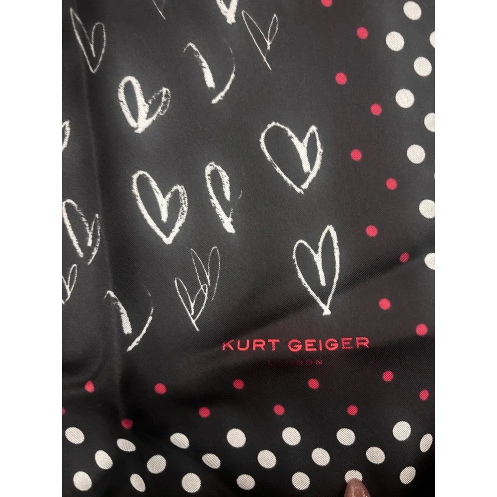 Kurt Geiger Silk Scarf Bandana‎ Heart Print Black